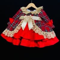 Beautiful Baby Girl Red Tartan Puff Ball Dress 