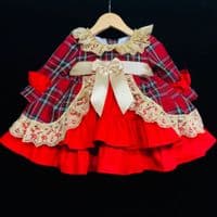 Beautiful Baby Girl Red Tartan Puff Ball Dress 
