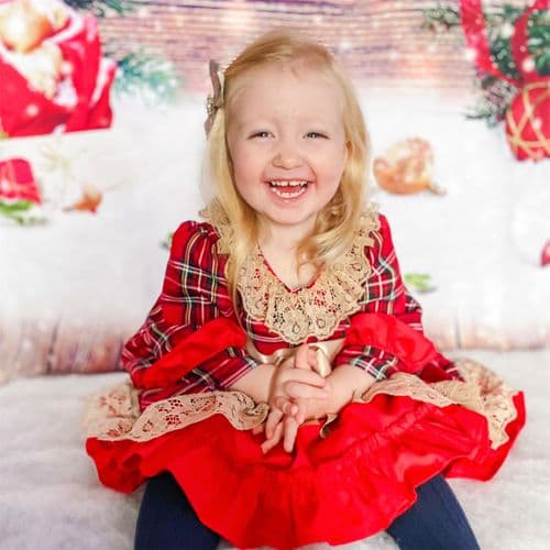 Beautiful Baby Girl Red Tartan Puff Ball Dress "1983"