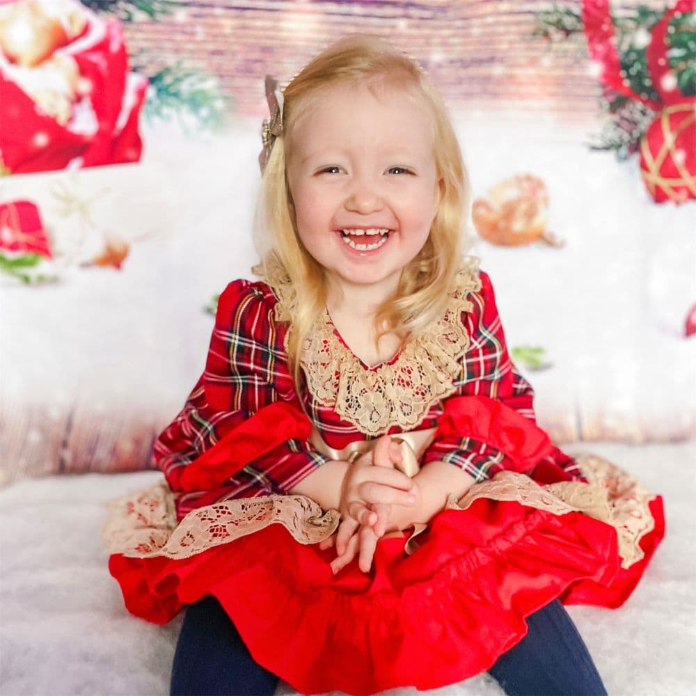 Beautiful Baby Girl Red Tartan Puff Ball Dress "1983"