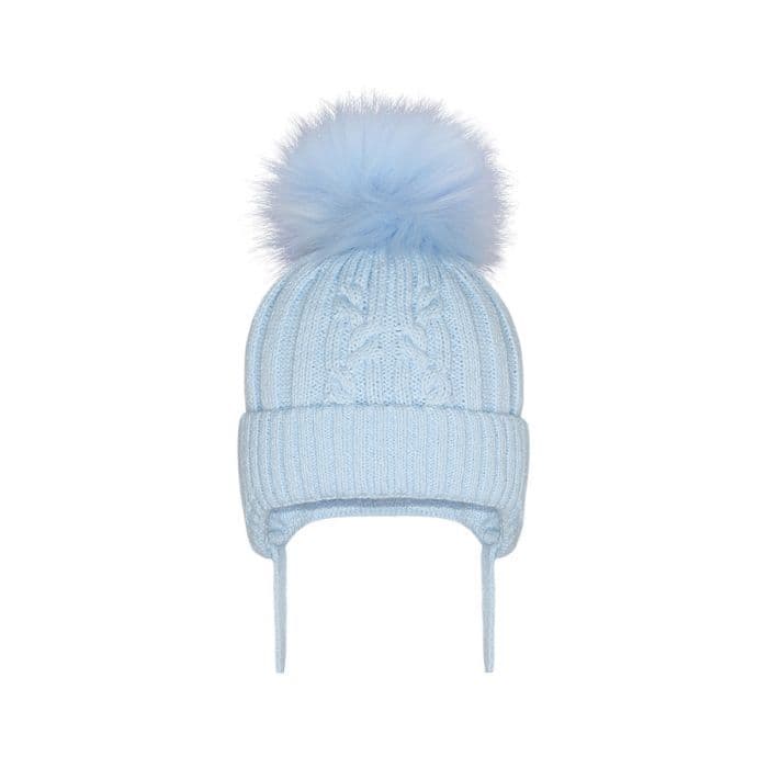 Blue Large Pom Cable Knit Tie Hat "AX326 Blue"