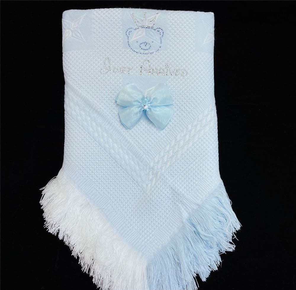 Blue Soft Shawl with Diamante Pattern Detached Bow "Blue Just Arrived"