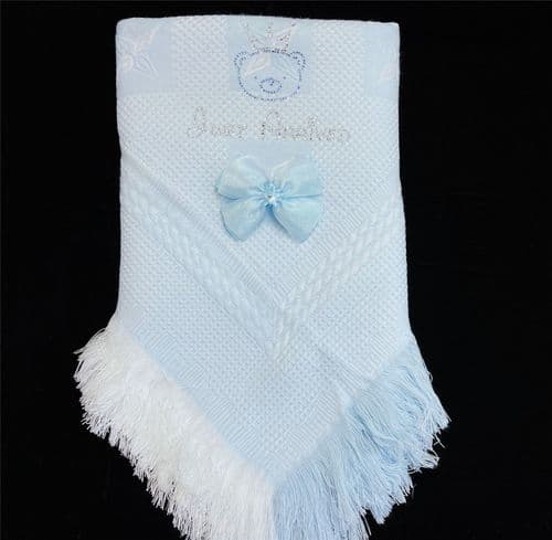 Blue Soft Shawl with Diamante Pattern Detached Bow "Blue Just Arrived"