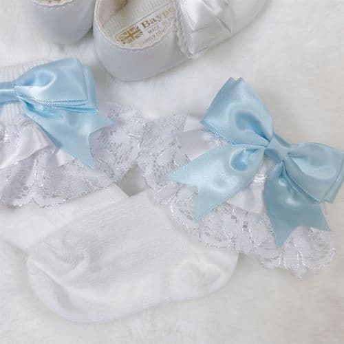 Blue Spanish Big Double Bow Frilly Socks