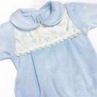 Calamaro Baby Boys Blue Cotton Velour Suit 