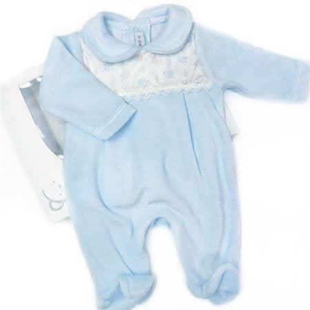 Calamaro Baby Boys Blue Cotton Velour Suit 