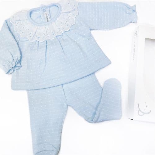 Calamaro Baby Girl Blue Cotton Collar Suit "17631 Blue"