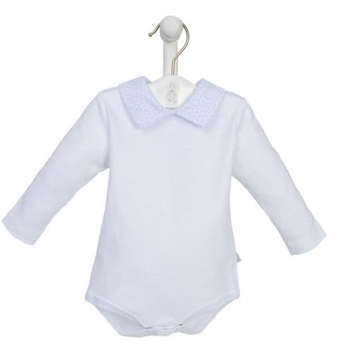 Dandelion Stunning Baby Boy Peter Pan Collar Vest White with Blue Fleck