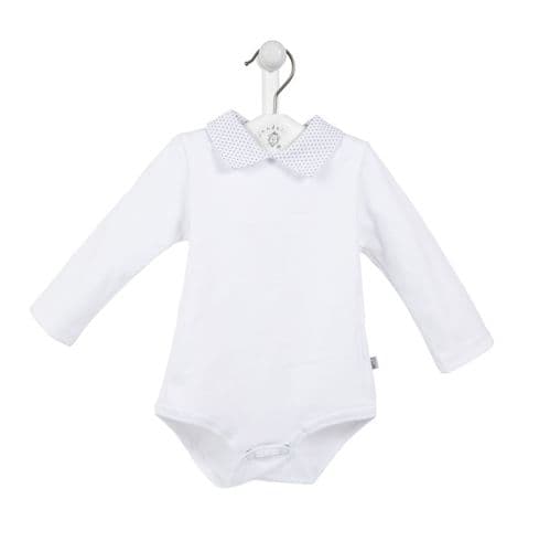 Dandelion Stunning Baby Unisex Peter Pan Collar Vest White with Grey Dot
