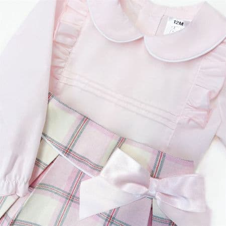 Girls Pink Cotton Blouse with Tartan Skirt 