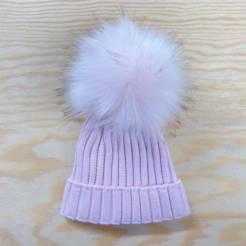 Gorgeous Baby Girl Infant Mega Pink Fur Pom Ribbed Hat