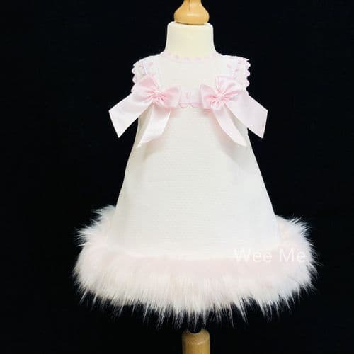 Gorgeous Baby Girl Pink Fur Bottom Dress with Pink Bow "8612 Pink"