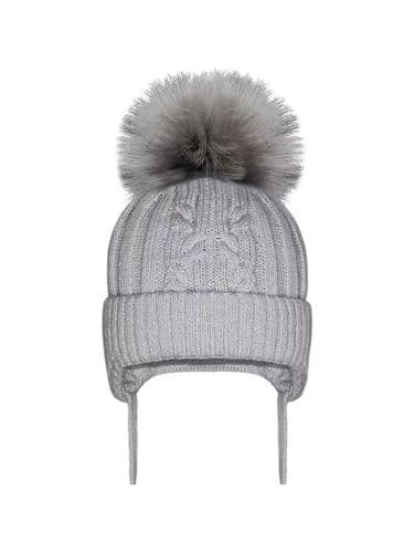 Grey Large Pom Cable Knit Tie Hat "AX326 Grey"