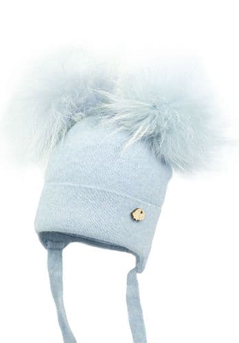 Jamiks Kids Baby Boy Blue Wool Hat with Double Fur Pom "KIERAN"