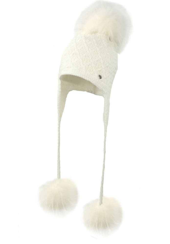 Jamiks Kids Baby Girl Beige 3 Mega Fur Pom Wool Hat  "CARMINIA"