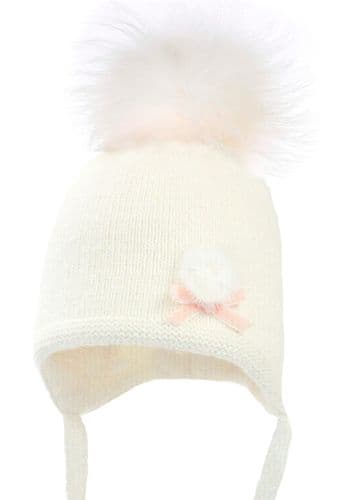 Jamiks Kids Baby Girl Ivory Wool Hat with Fur Pom "ALISENT Ivory"