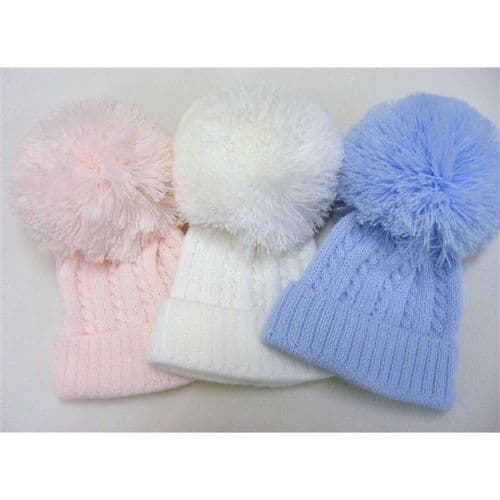 Lovely First Size Baby Knitted Pom Hat Cable Knit