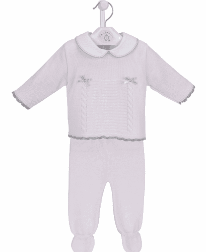 New Arrival Gorgeous Baby Girl Pink Knitted Top and Trousers Grey Ribbon