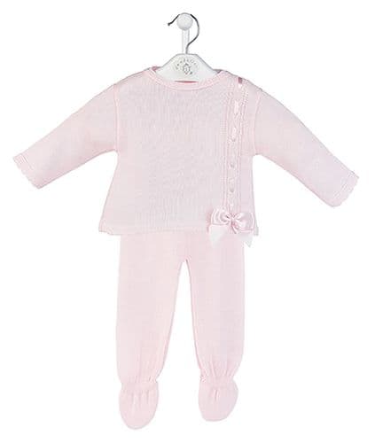 New Arrival Gorgeous Baby Girl Pink Knitted Top and Trousers Pink Bow