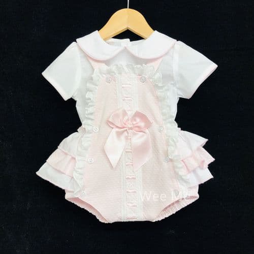 New Arrival Gorgeous Baby Girl Spanish Pink Brace Suit Frilly Back Big Satin Bow