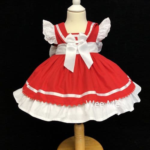 New Arrival Stunning Baby Girl Spanish Red Sailor Style Puff Ball Dress