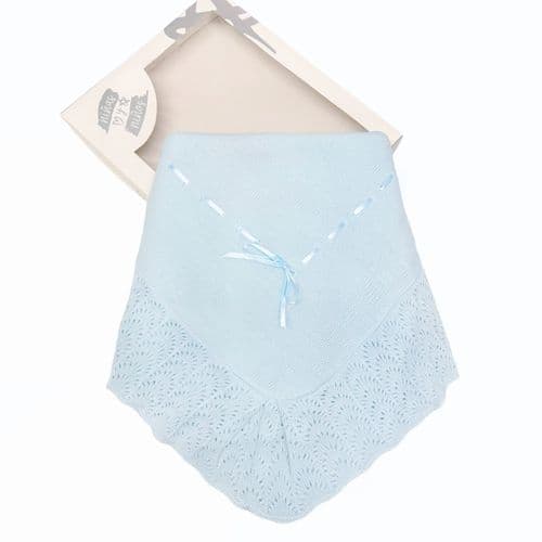 Nina Y Nino Spanish Blue Lace Knit Hem Ribbon Shawl "24578 B"