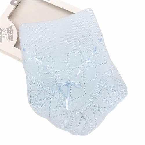 Nina Y Nino Spanish Blue Square Knit Ribbon Shawl "8434 B"