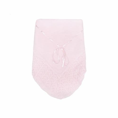 Nina Y Nino Spanish Pink Lace Knit Hem Ribbon Shawl "24578 P"