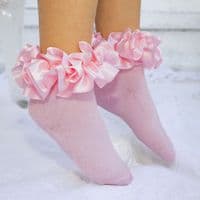 Pink Spanish Ruffled Ribbon Socks 