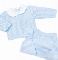 SARDON Baby Boy Blue Knitted Button Pram Suit