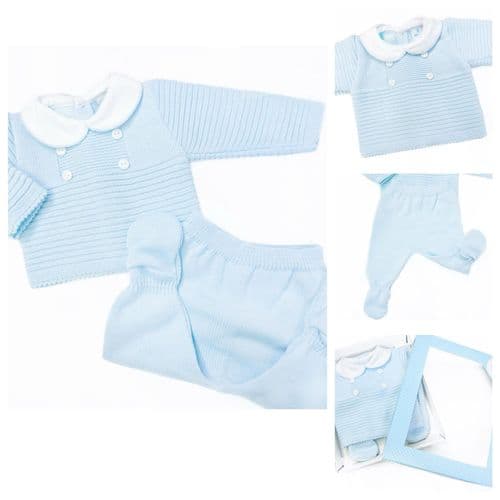 SARDON Baby Boy Blue Knitted Button Pram Suit