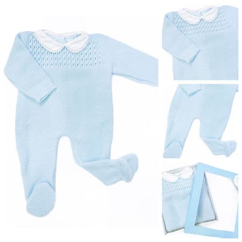 SARDON Baby Boy Blue Knitted Pram Suit Onesie
