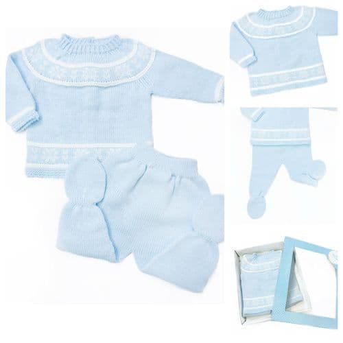 SARDON Baby Boy Blue Snow Flake Knit Pram Suit 2 Piece