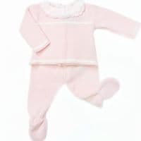 SARDON Baby Girl Light Pink Knitted Collar Pram Suit