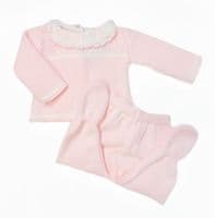 SARDON Baby Girl Light Pink Knitted Collar Pram Suit