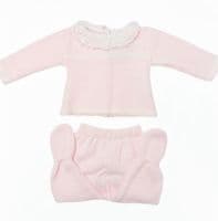 SARDON Baby Girl Light Pink Knitted Collar Pram Suit