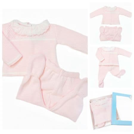 SARDON Baby Girl Light Pink Knitted Collar Pram Suit