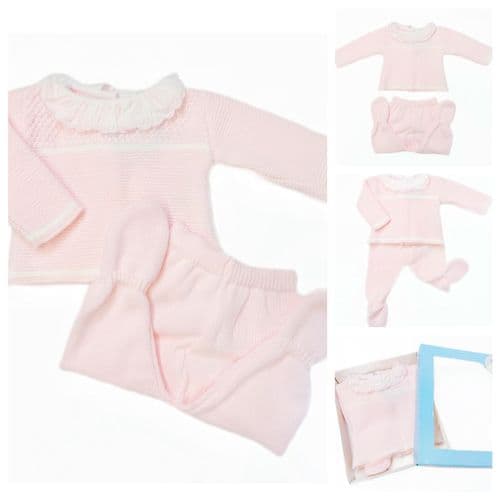 SARDON Baby Girl Light Pink Knitted Collar Pram Suit