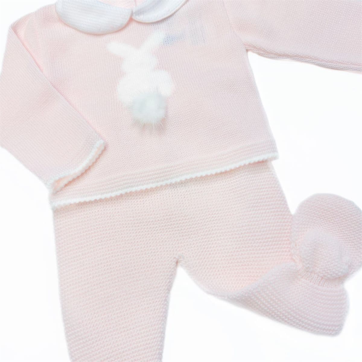 SARDON Baby Girl Pink Knitted Bunny Pom Pram Suit Months
