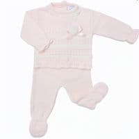 SARDON Baby Girl Pink Knitted Pom Pram Suit with Bonnet