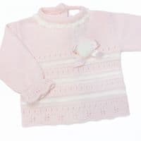 SARDON Baby Girl Pink Knitted Pom Pram Suit with Bonnet