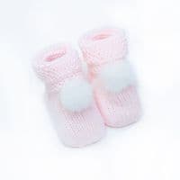 SARDON Pink Baby Crouchet Booties with Pom