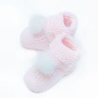 SARDON Pink Baby Crouchet Booties with Pom