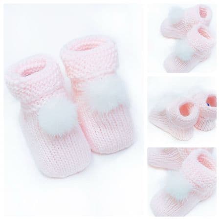 SARDON Pink Baby Crouchet Booties with Pom