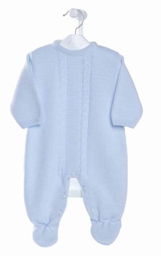 Stunning Baby Boy Blue Cable Knitted Romper Long Sleeve All in One Soft Cozy