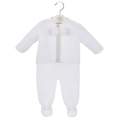Stunning Baby Long Sleeve White Pom Pom Jacket &Trousers Set