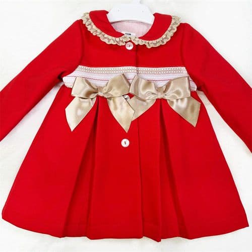 Wee Me Baby Girl Red Smocked Puff Ball Coat "MYD2379"