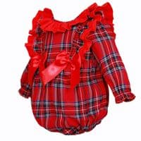 Wee Me Baby Girl Red Tartan Frilly Shoulder Romper 