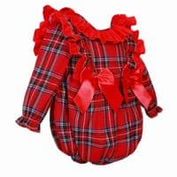 Wee Me Baby Girl Red Tartan Frilly Shoulder Romper 