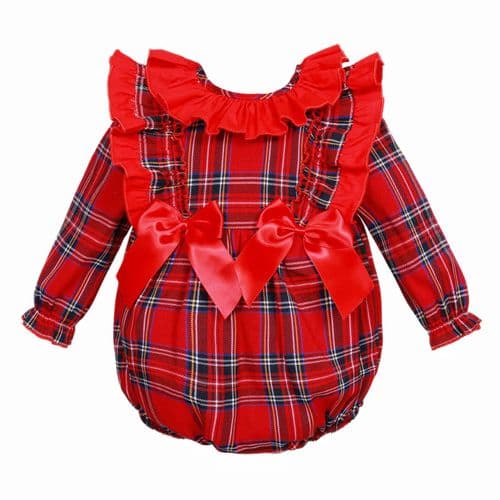 Wee Me Baby Girl Red Tartan Frilly Shoulder Romper "2425"
